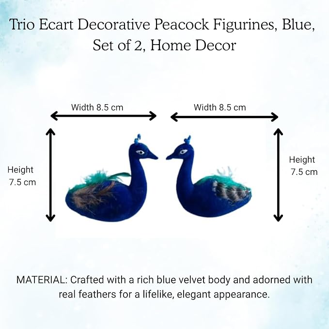 Decorative Peacock Figurines, Blue, Set of 2, Home Decor