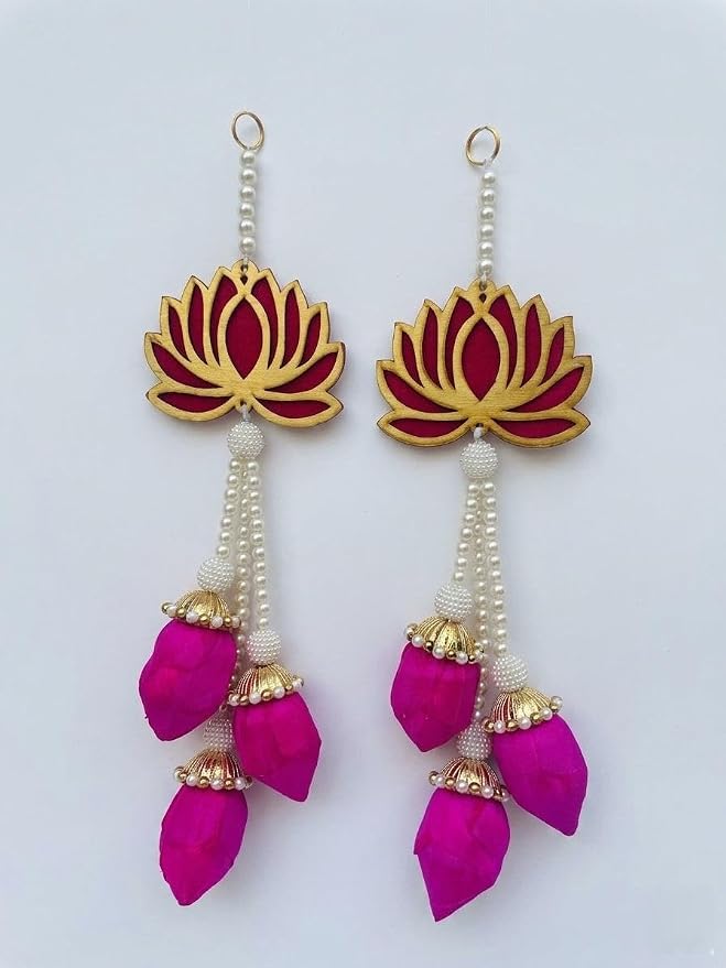 Lotus Hanging Decoration Items for Mandir Decor, Pooja Room Decoration, Diwali & Wedding Decor, Traditional Decorative Items for Home Temple, Wall Hangings (Pink, 2 PCS)