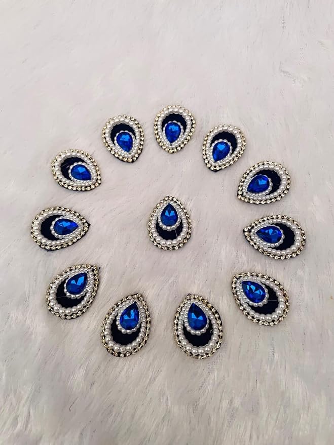 Decorative Pan Shape Fancy Embroidered Appliqué Stone Patches for Goddess & Laddu Gopal Dress Creation, Art & Craft DIY, Clothes, Blouse, Embroidery Work Set of 12 pcs