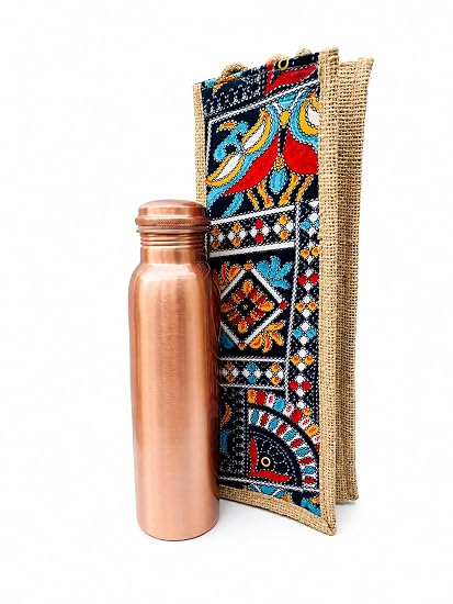 100% Pure Copper Water Bottle 1 Litre with Carry Bag | Ayurvedic Health Benefits | Leak Proof | BPA Free | Joint-Free Design | Ideal for Travel, Office, Gym & Daily Use