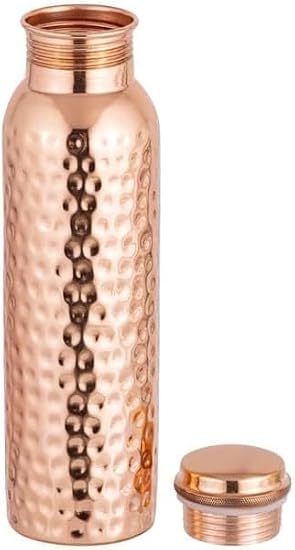 100% Pure Hammered Copper Water Bottle 1 Litre | Ayurvedic Tamra Jal Bottle | Leak Proof Cap | BPA Free | Joint-Free Design | For Home, Office, Gym & Travel