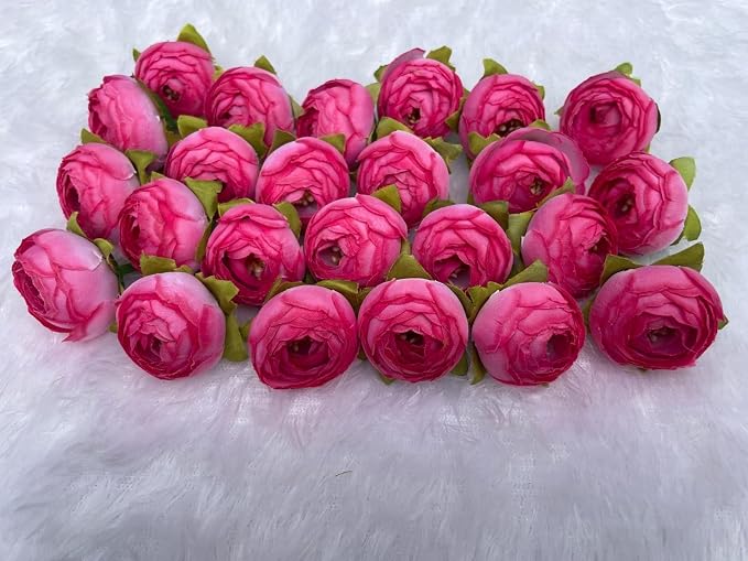 Artificial Peony Flower Buds, Silk, Medium Round Blooms, DIY Craft Decoration | Size : 4 X4 CM | (Pack of 24) (Pink) (Copy)